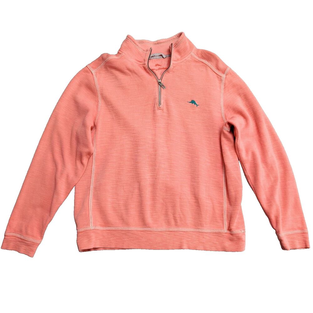 Tommy Bahama Tobago Bay Sweatshirt Men Size Medium Half Zip Pullover Coral
